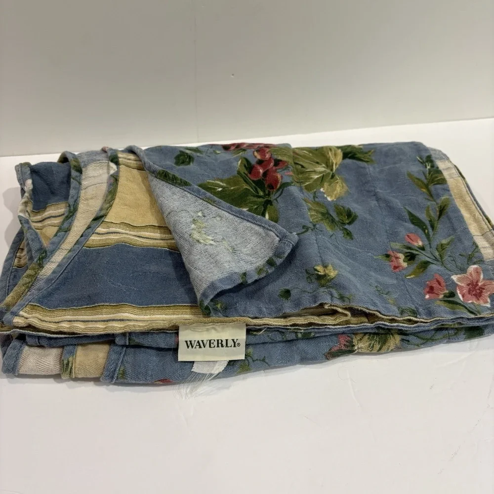 Waverly Double Layered Pocket Rod  Valance Blue Floral Stripes 74